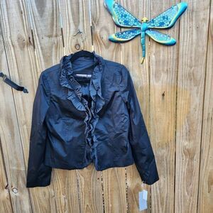 Black Ruffle Evening Jacket Kenner Black NWT Hook Loop Closure Dressy Blazer